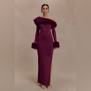 Meshki- Karleigh Faux Fur Knit Maxi Dress - Plum
